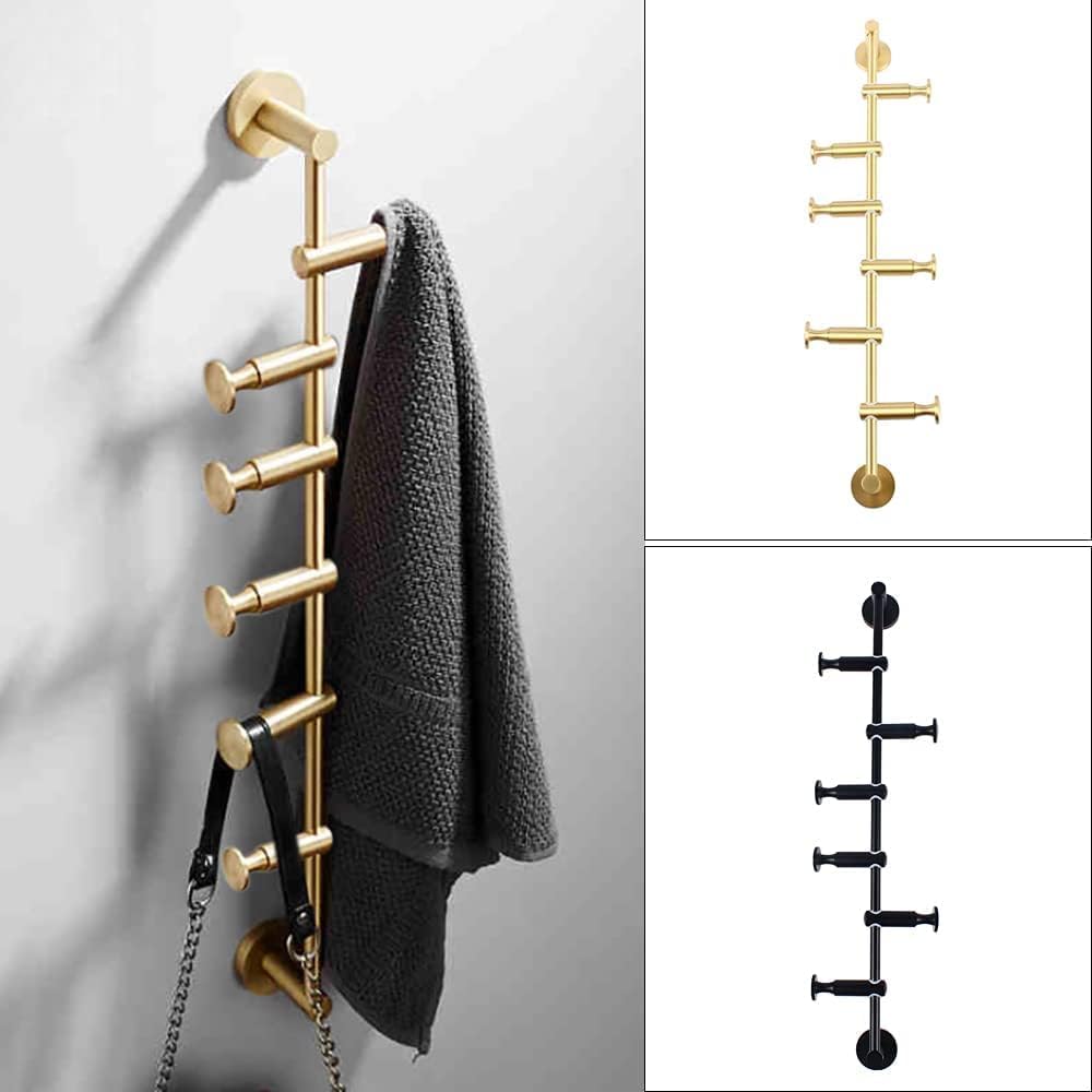Wall Mounted Metal Vertical Tree Branch Coat Rack, 6 Adjustable Movable Rotatable Hooks, 23.62'' Wall Hanger Coat Hat Holder Suitable for Scarves Clothes Robe Handbags Towel (Black)