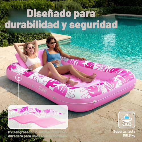 Miniatura 5 de Sloosh Chaise Longue Gonflable Pour Bronzage Xl, 85 X 57 2,1 1,4 M Baignoire De Bronzage Extra Large Pour Adultes, Lit Gonflable, Flotteur De Salon En Radeau