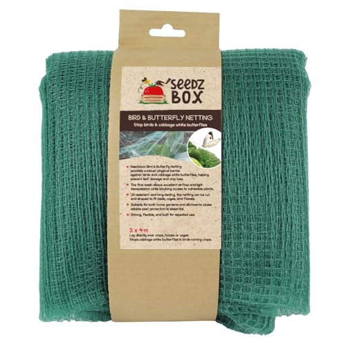Butterfly Bird Garden Netting For Vegetables - 3m x 4m - 12 Sq M - Mesh Size 5-7mm - Protects Brassica Cabbages From White Butterflies - Net Protects Ponds From Leaves - Seedzbox