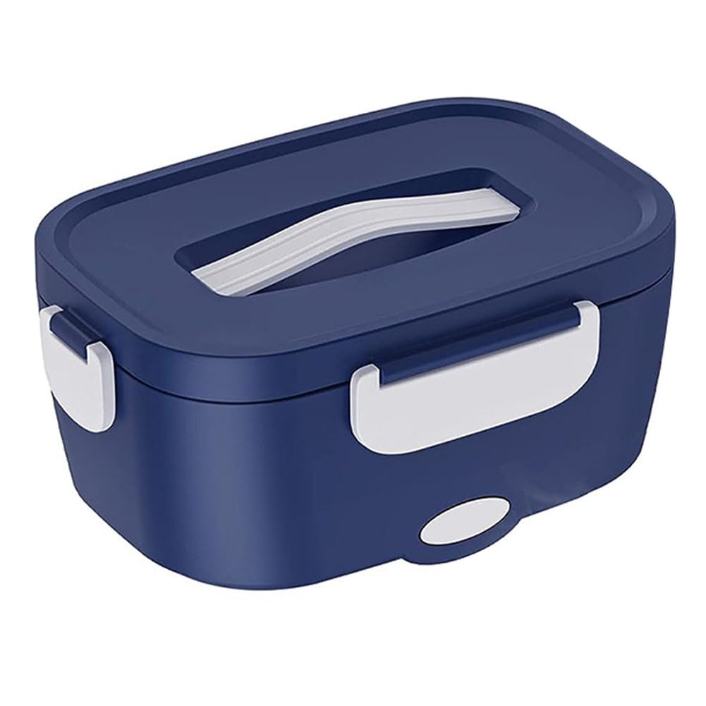 Fiambrera Aislante portátil de Doble Compartimento, Calentador de Alimentos portátil, para Coche, casa, Oficina, Viajes, con Recipiente de Acero Inoxidable(Blue+White Buckle Handles)