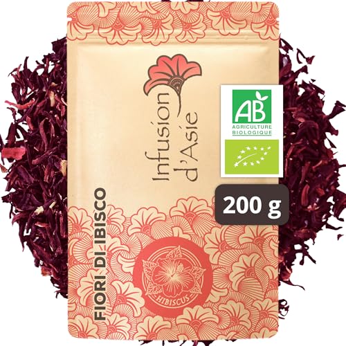 Khla - Fiori di Ibisco Bio 200 g - Tisana e Infuso Benessere - Idratazione e Digestione - Calda o Fredda - Floreale e Aromatica - Interi e Secchi - Tè Sfuso Biologico Antiossidante - Origine Egitto