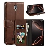 UOGNADGD Leder-Flip-Hülle Kompatibel mit Lenovo A2010 Geldbörsen-Hülle mit Kartenfächern, Magnetverschluss, Kickstand, RFID Stoßfest (Dunkelbraun)