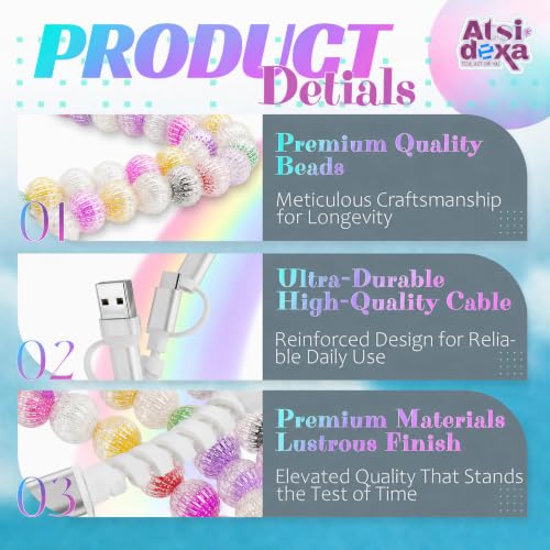 Image of 4-in-1 Beaded Charging Cable, MFi Certified, Works with CarPlay, 3.3FT 60W Fast Charger Cord for iPhone 17 /16 /15 /14 /13 /12 /11, iPad, Samsung, Android and More (Candy Sprinkles)