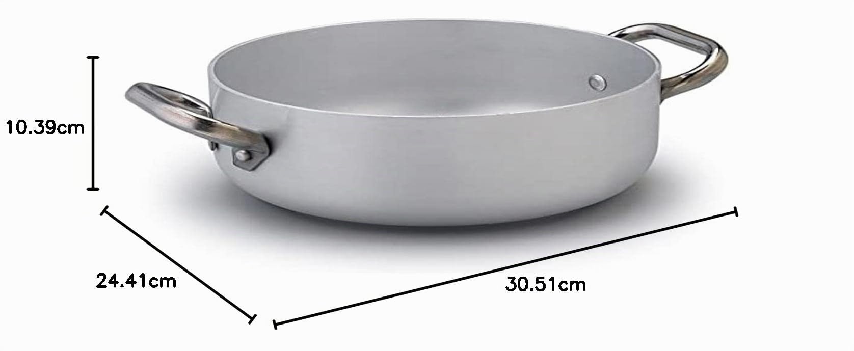 Pentole Agnelli, ALMA106PI24, Casseruola Bassa con 2 Maniglie in Acciaio, Fondo a Induzione, Alluminio, Argento