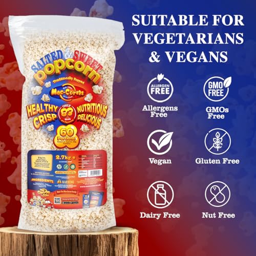 MacCorns - Salted & Sweet Popcorn Mix - 2.7kg Bulk Pack - Freshly Popped & Shipped Directly by MacCorns - Serves up to 60 Guests - Ideal For Parties, Events & Large Gatherings - Allergen FREE !