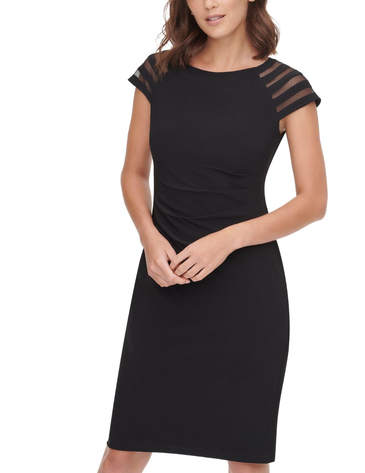 Jessica Howard Womens Short Sleeve Boat Neck Sheath Midi Dress