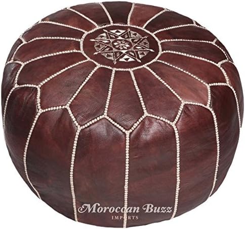 Moroccan Buzz Premium Leather Pouf Ottoman Cover, Brown (UNSTUFFED Pouf)