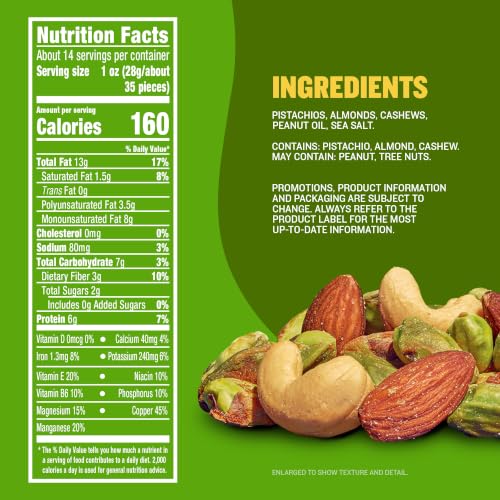 Image of PLANTERS Deluxe Pistachio Mix, Plant Based Protein, 14.5 Oz (1 Ct) | Salted Mixed Nuts: Pistachios, Almonds, Cashews. Snacks for Adults. Resealable Canister. Party Snack