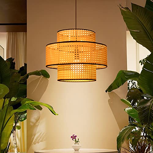 Walmhomie 1 Light Boho Chandelier Rattan Pendant Light Pvc Ceiling Hanging Light Fixture For Foyer,Farmhouse Bedroom #TOP2