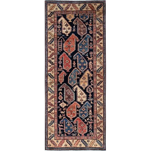 Shahbanu Rugs Hand Knotted Wool Runner Rug, Midnight Blue, Northwest