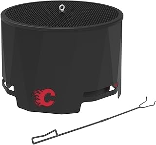 Blue Sky Outdoor Living NHL Calgary Flames 24” Steel Peak Patio Smokeless Fire Pit with Spark Screen Kit, Firewood and/or Wood Pellet Burning