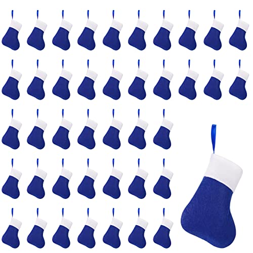 Seematn 100 Pcs Mini Christmas Stockings Bulk Xmas Colleague Gifts Employees Gift Office Christmas Decor Xmas Tree Decorations for School Church Charity Donate, 5.9 x 3.2 Inch(Blue, White)