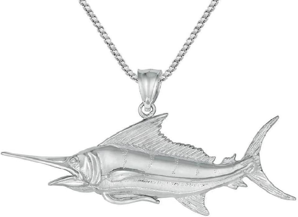 Sterling Silver BLUE MARLIN Pendant, Made in USA, Italian Box Chain