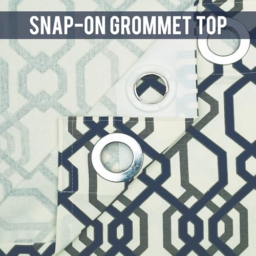 Image of Story@Home Cotton Curtain | Curtains 8 Feet Long Set of 2 | Geometric Printed | Bohemian Curtain | Room Darkening | Semi Long Door Curtains for Living Room | (116 X 242 Cm, White & Grey /Navy Blue)