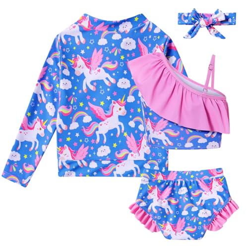 Image of Funnycokid Baby Toddler Girls Swimsuit 4 Piece Bathing Suit Long Sleeve Rash Guard Sets 12 Months-7 Years