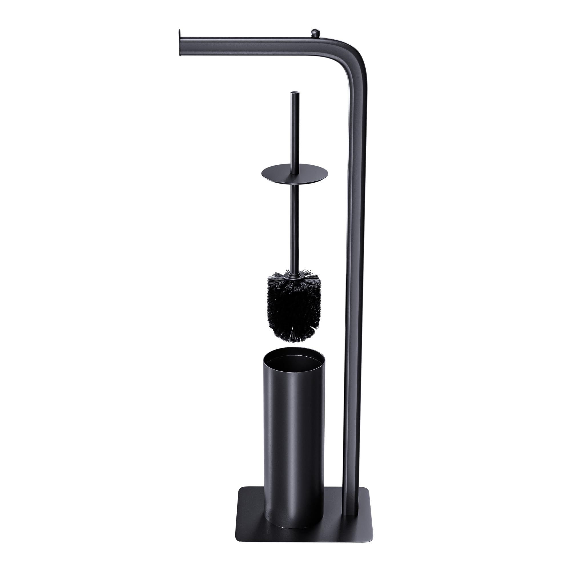 Amig - Portarrollos con Escobillero Formaduo - 210 x 160 x 725 mm - Acero y Polipropileno - Color Negro - Set de Baño 2 en 1 Funcional y Elegante - Ahorro de Espacio y Organización