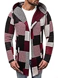 Eine längere Form OZONEE Herren Pullover Lange Strickjacke Kapuzenpullover Strickpullover Arbeitspullover Sweater Sweatshirt Kapuze Longstrickjacke Winterpullover Weinachtpullover 777/505SW ROT XL