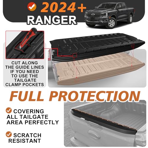 Image of TripleAliners Truck Mat Compatible with 2024-2026 Ford Ranger Accessories, Tailgate Mat Custom Fit All Weather Protection Pickup Liner, w /Tailgate Cap Protector