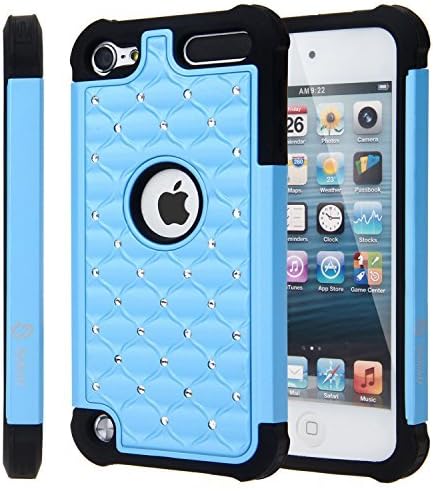 iPod Touch 5 / iPod Touch 6, Touch 5 / Touch 6 Case, Style4U Studded Rhinestone Crystal Bling Hybrid Armor Case Cover for Apple iPod Touch 5 / iPod Touch 6 with 1 Stylus [Blue/Black]