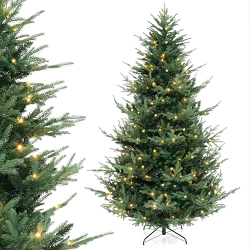COSTWAY 240 cm Künstlicher Weihnachtsbaum mit Beleuchtung, Tannenbaum mit 450 warmweißen LED-Lichtern und 8 Lichtmodi, Christbaum mit Scharnierstruktur, Kunstbaum Weihnachten für Zuhause, Grün