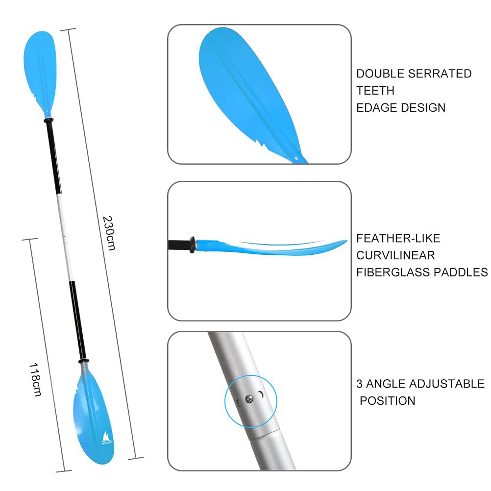 Karltion Kajak-Paddel – verstellbarer 2-teiliger Schaft aus Aluminiumlegierung mit Glasfaser-Klinge zum Surfen, Ruderangeln, einfach verstaubar, Reisen