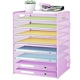 SUBEKYU 9 Tier Paper Letter Tray Desk Organizer with Handles - Purple Metal Mesh File Holder Paper Sorter Desk Organizer for Office Home School, Include 6 Pcs Adjustable Slid Tray, 6 Colors Available