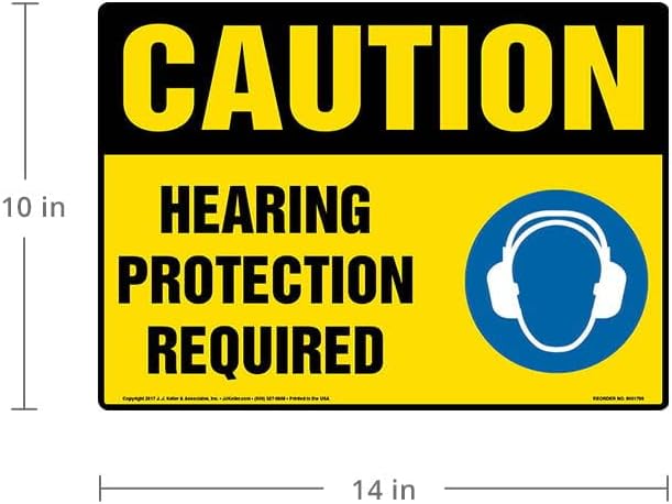Caution: Hearing Protection Required Sign - 14" x 10" Aluminum with Rounded Corners for Indoor or Outdoor Use, OSHA Compliant, J. J. Keller & Associates, Inc.