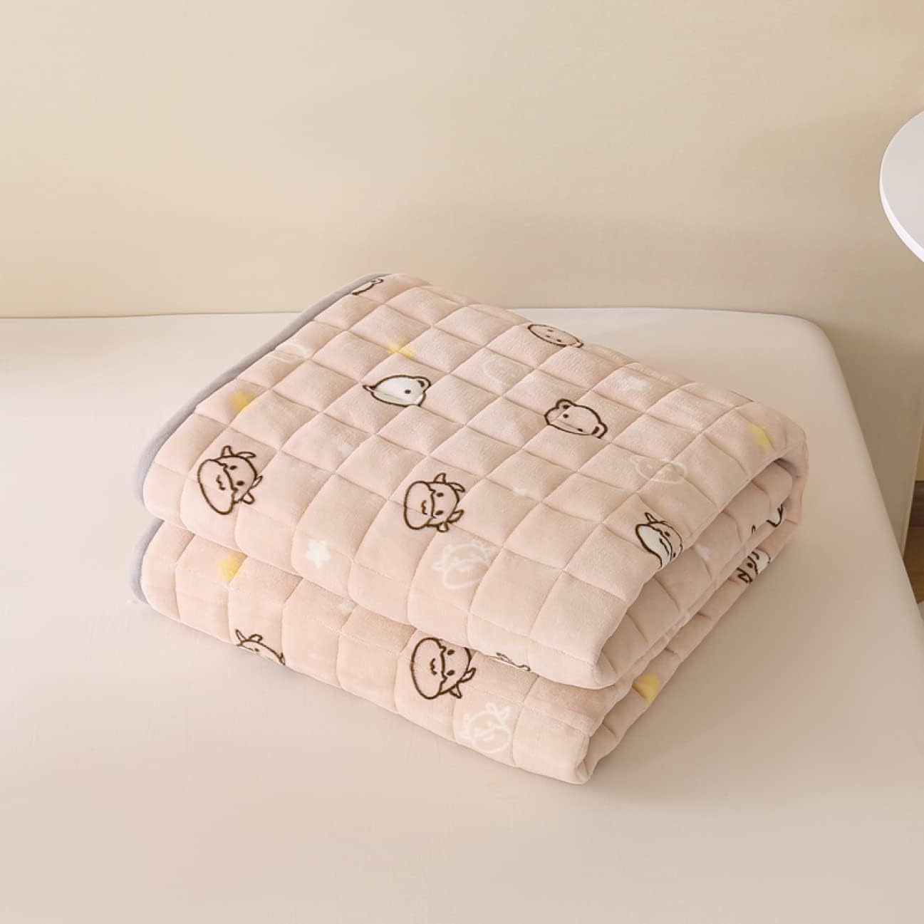 Bed Pad with Elastic on All Four Corners Fluffy Single Washable Moisture Absorbing Quick Drying All Season Bed Pad Mattress Pad Futon Pad (Khaki 180 x 200 cm)