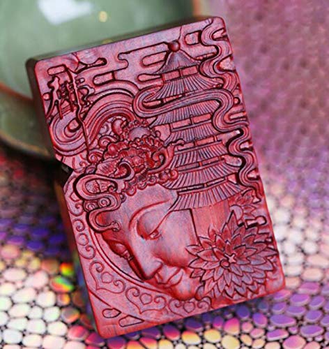Natural Huanghuali Rosewood Carving Lighter Shell Box For Zippo Module (Shakyamuni Pagoda)