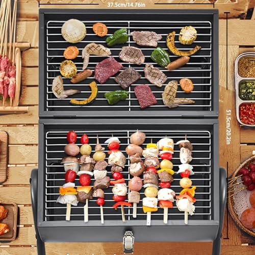 Grill à charbon de bois portable double face en acier inoxydable avec 2 filets de cuisson - 6