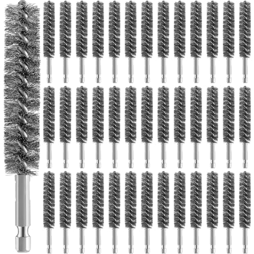 Image of Geiserailie Bore Brush Bristles Wire Brush for Power Drill Cleaning Wire with Hex Shank Handle for Power Drill Cleaning (40 Pieces,Stainless Steel)