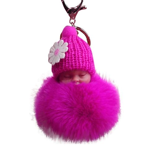 Adorable porte-clés bébé avec pompon et charme de sommeil -