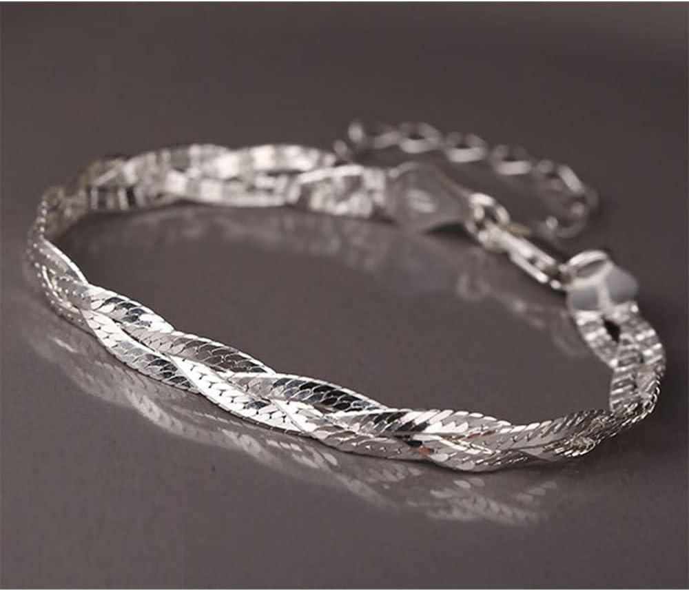 Charm bracelet,silver bracelet,Delicate 925 Silver Braided Snake Bone Chain Bracelet Simple and Stylish Adjustable Bracelet