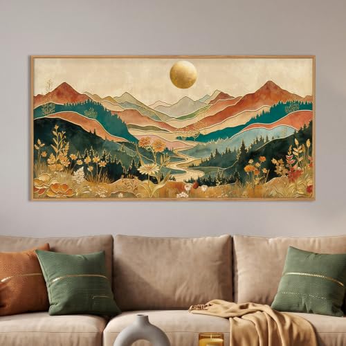 Ausril Boho Mountain Colorful Framed Canvas Wall Art -20"x40"