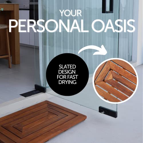 Nordic Style Premium Teak Shower And Bath Mat For Indoor And Outdoor Use - Non-Slip Wooden Platform For Spa, Sauna, Pool, Hot Tub - Flooring Decor And Protector (31.4" X 19.6", Oiled Finish) #TOP3