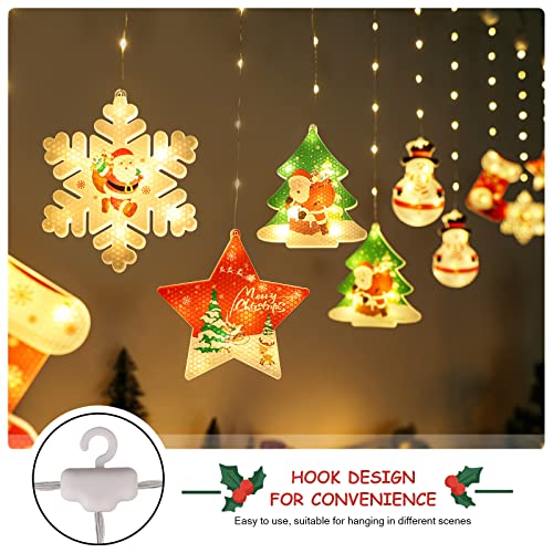 BLOOMWIN Christmas Curtain Lights 3m x 0.65m USB Window Lights Christmas Decor LED Fairy Lights String for Bedroom Indoor Hanging Lights Star Snowflake Snowman Xmas Tree Stockings Home Decorations - Image 4