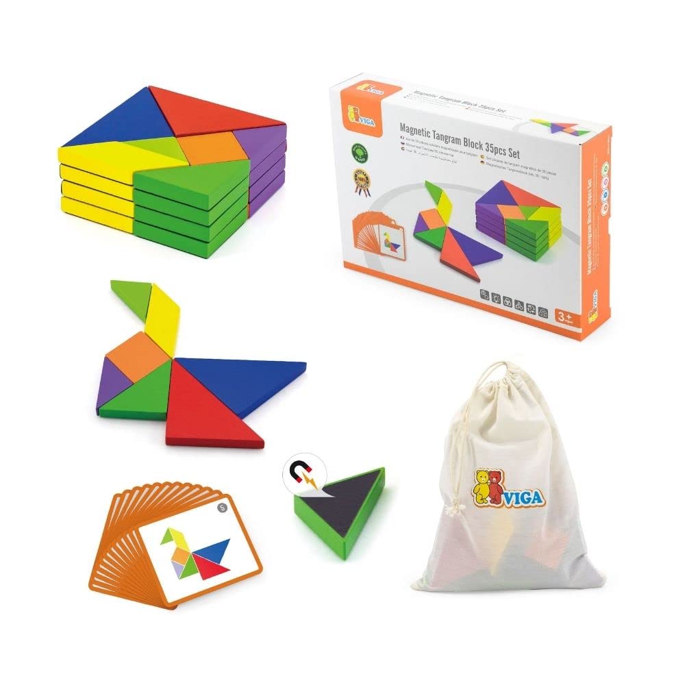 VIGAShapes and Colour Magnetic Tangram Block for Kids Ages 3+ Years, 35pcs Set