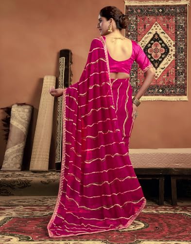 Image of SIRIL Women's Georgette Bandhani Printed Saree With Unstitched Blouse Piece
