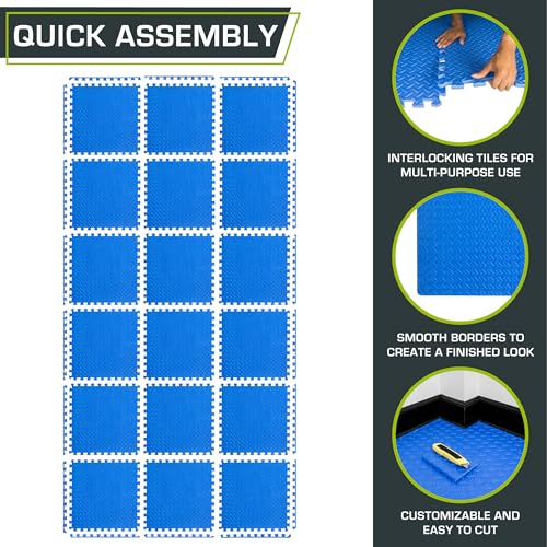 Image of ProsourceFit Exercise Puzzle Mat 1 /2-inch, EVA Interlocking Foam Floor Tiles for Home Gym, Workout Equipment, Kids Play Areas, Blue, 72 SQ FT - 18 Tiles
