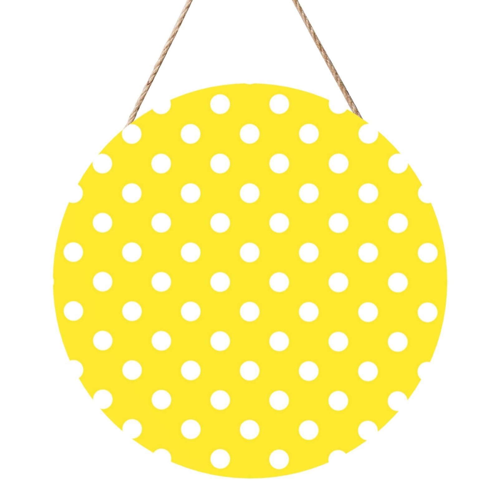 InOmak White Polka Dot Yellow, Round Wood Panel Painting 12 in, Wall Hanging Painting For Home