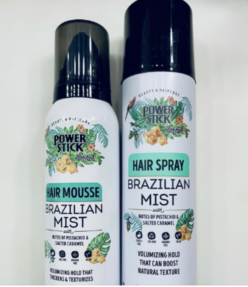Brazilian Mist Hair Spray and Hair Mousse Set, Pistachio and Salted Caramel, Volumizing Hold (2 Pack)