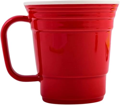 Le Creuset - Taza de café roja de 12 onzas con asa, taza grande para niños, adultos, oficina, hogar, cumpleaños, campamento, viajes, al aire libre,