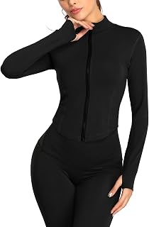 Women’s Lightweight Full Zip Workout Track Jacket Running Athletic Slim Fit Yoga Sportwear with Thumb Holes S-2XL