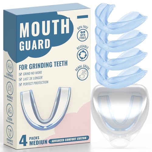 4 Pack Blue Mouth Guards for Women and Teens, Medium Size, Moldable Night Guards for Teeth Grinding and Clenching, Comfortable Bite Guards, Stylish Custom Dental Guards for Protection