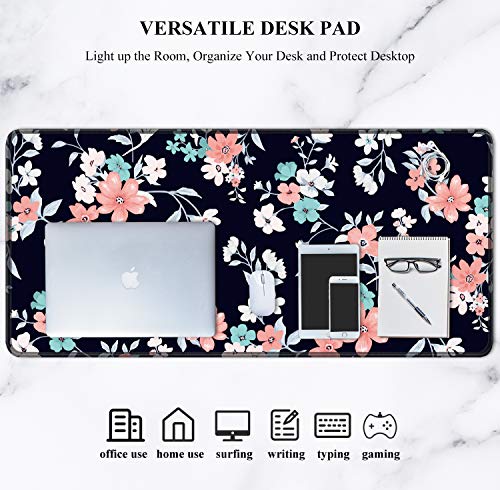 Image of Auhoahsil Large Mouse Pad, Full Desk XXL Extended Gaming Mouse Pad 35 inch X 15 inch, Waterproof Desktop Mat with Stitched Edge, Non-Slip Laptop Computer Keyboard Mousepad for Office & Home, Floral Design