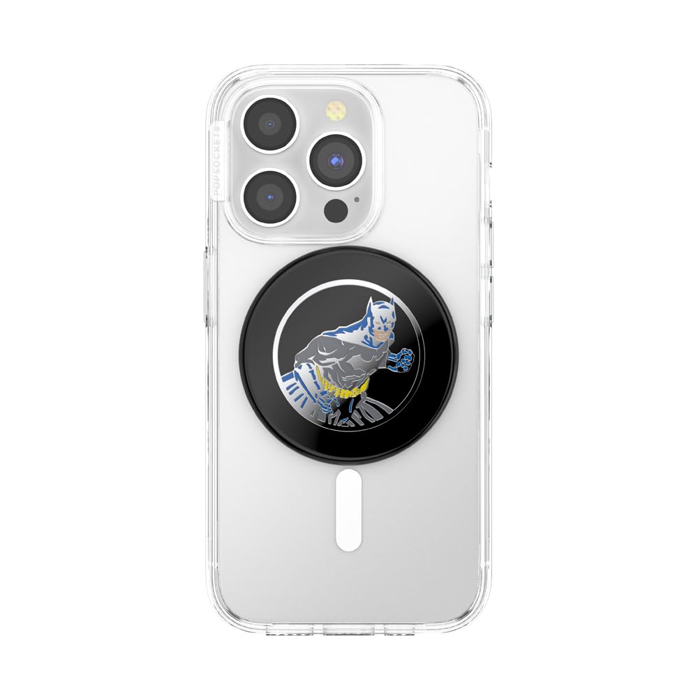 PopSockets runder Telefongriff kompatibel mit MagSafe, Adapterring im Lieferumfang enthalten, Telefonhalter, kabelloses Laden kompatibel, Batman - Emaille In Action