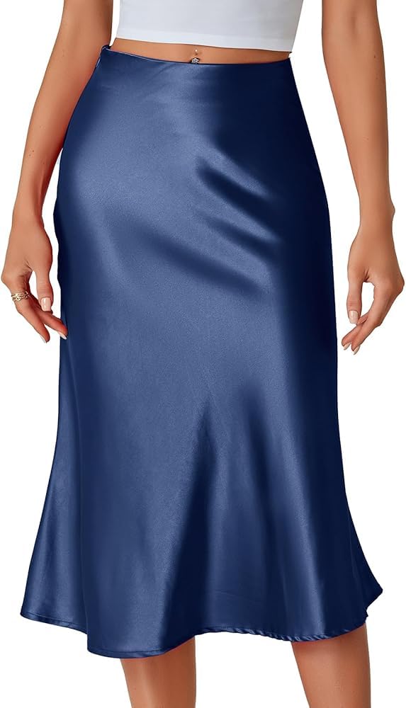 Satin Midi Skirt, High Waist, Side Zip,-image-18