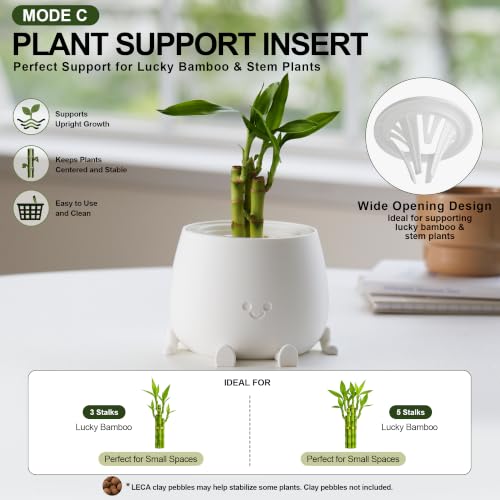 Image of TOPOLA 5.2 Inch Hydroponic Happy Face Planter with 3 Interchangeable Grow Baskets, Water Culture Pot for Pothos, Lucky Bamboo & Plant Propagation, Decorative Desktop Planter for Home & Office, White