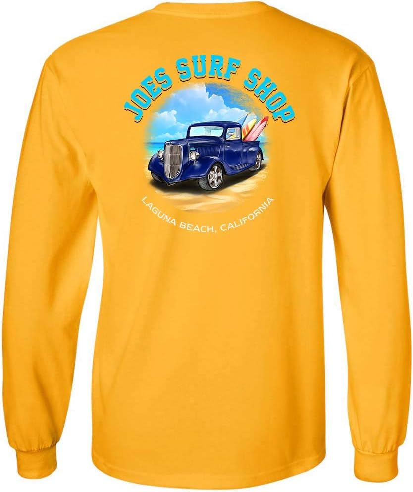 Joe's Surf Shop Mens Surf Truck Logo Long Sleeve Cotton Tee. Reg, Big and Tall