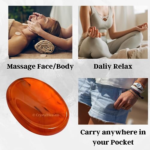 Image of Certified Carnelian Crystal Thumb Worry Pebbles Stones for Anxiety Stress Relief Massage - AAA Grade Original Healing Gemstone Agate Rubbing Stone for Yoga Meditation Spiritual Reiki Feng Shui
